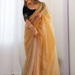 Mitera Women Sequinned Net Saree With Blouse Piece-picture-6