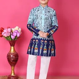 AHLAN APPARELS Boys Ethnic Motifs Printed Dupion Silk Kurta with Pyjamas Kurta Sets-85