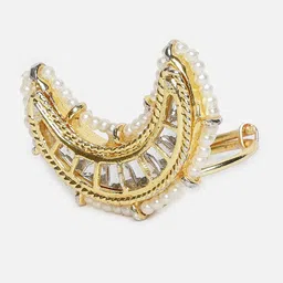 DUGRISTYLE Gold-Plated Kundan & Pearls Studded Adjustable Finger Ring image 4