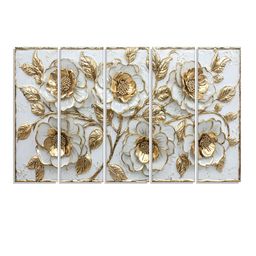 RANDOM Vinyl White & Gold-Toned 5 Piece Floral Canvas Wall Paintings-picture-31
