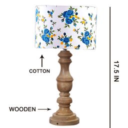 Devansh White & Blue Printed Wooden Cylindrical Shaped Table Lamp-14