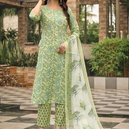 NAINVISH Floral Printed Straight Kurta with Trousers & Dupatta-7