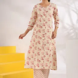 KALINI Women Floral Printed Regular Pure Cotton Kurta with Trousers-picture-17