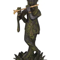 Exotic India 11" Krishna Brass Statue Handcrafted Divine Sculpture Timeless Indian Art-8