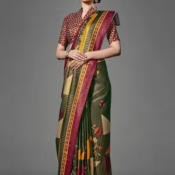 KALINI Floral Printed Satin Saree-43