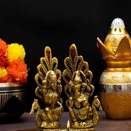 Craftlayout Statue Gold-Toned Lakshmi Ganpati Religious Idol Showpiece-image-66