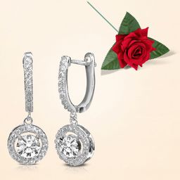 Peora Silver-Plated Cubic Zirconia Studded Contemporary Shaped Drop Earrings With Red Rose-11