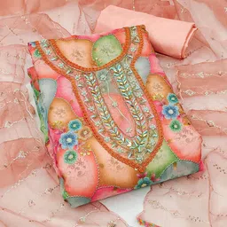 Blissta Embellished Organza Unstitched Dress Material-image-49