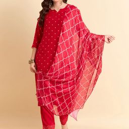 Anouk Rustic Geometric Printed Straight Kurta With Trouser And Dupatta-6