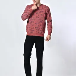 BAESD Men Floral Printed Round Neck Fleece Pullover Ribbed Sweatshirt-image-65