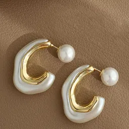 VAGHBHATT Gold-Plated Pearls Studded Contemporary Half Hoop Earrings-34