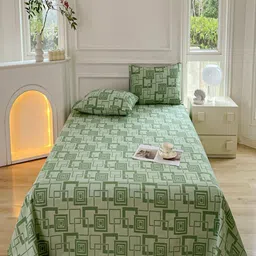 JC HOME Green & Teal Geometric Printed 150 TC Queen Bedsheet Set 2.3 x 2 m-34