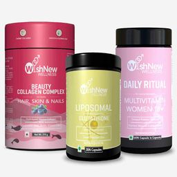 WishNew Wellness Beauty Collagen 21 Sachets & Liposomal Glutathione 30 Caps with Multivitamin Women 18+ Combo,  60 capsules  Arctic Blueberry -6
