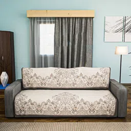 Aura Brown & Beige 2 Pieces Printed Cotton 3 Seater Sofa Covers-image-88