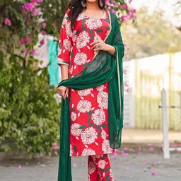 SZN Women Floral Printed Straight Kurta with Trousers & Dupatta-image-49