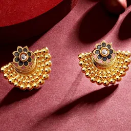 Stefan Gold-Plated Kundan Studded Floral Shaped Studs-picture-49