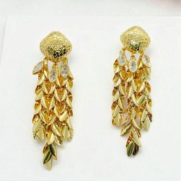 AVANT-GARDE PARIS Gold-Plated Cubic Zirconia Studded Leaf Shaped Drop Earrings-9