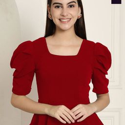 Tromko Pack of 2 Puff Sleeves Peplum Top-image-1
