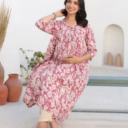 Janasya Women Floral Printed Floral Maternity Kurta-image-17
