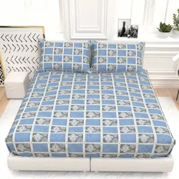 THE WHITE MOSS Blue & Black 210 TC Queen Bedsheet with 2 Pillow Covers-picture-21
