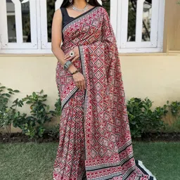 HERE&NOW Ajrak Block Pure Cotton Block Print Saree-10