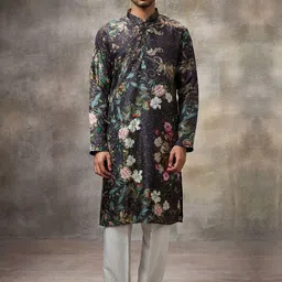 Rivaar By Rocky Star Floral Printed Mandarin Collar Kurta With Pyjamas-image-98
