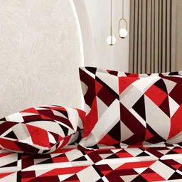 Pure Decor Maroon & Grey Geometric Printed 230 TC Cotton King Bedsheet Set 2.74 m x 2.74 m-picture-4