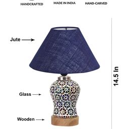 Devansh Blue & White Printed Frustum Shaped Wooden Table Lamp-38