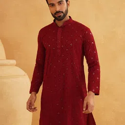 SOJANYA Men Geometric Embroidered Thread Work Kurta-image-14