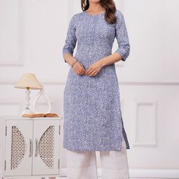 Nayo Floral Printed Round Neck Pure Cotton Straight Kurta-18