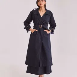 Urban Suburban Navy Blue Trench Coat-picture-13