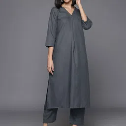 Varanga V Neck A-Line Kurta With Trouser-13
