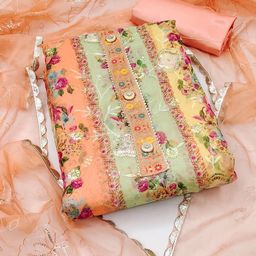 Blissta Printed Organza Unstitched Dress Material-image-8