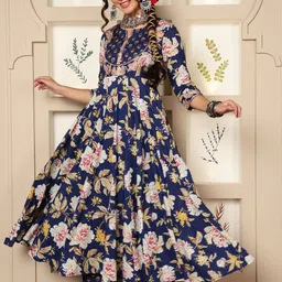 KIMAYRA Floral Printed Thread Work Pure Cotton Kurta with Palazzo & Dupatta-27
