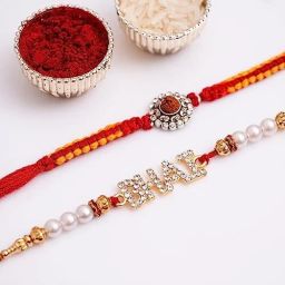 Designer Rakhi, Greeting Card, Chawal Roli Pack Set (Rudraksh Rakhi Set of 2 for Brother Assorted Rakhi Set-7