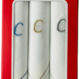 PASSION FROM OMTEX Men's Initial Alphabet Monogram (C) Embroidery 100% Pure Cotton Handkerchief ["WHITE WITH EMBROIDARY & COLORED BORDER"] Handkerchief-picture-7
