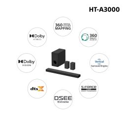 Sony HT-A3000 A Series Premium Soundbar 3.1Ch 360 Spatial Sound Mapping Soundbar For Surround Sound Home Theatre System With Dolby Atmos(DTS:X,360RA,BT,HDMI eArc&Optical,Alexa,Spotify),Black image 4