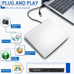 Haiway External DVD Drive, USB 3.0 Type-C CD Burner Portable CD DVD +/-RW Optical Drive Slim CD DVD ROM Rewriter CD/DVD Player Writer Reader for Laptop Desktop MacBook PC Windows Linux Mac OS (White) image 2