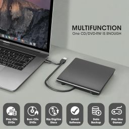 External DVD Drive USB 3.0 & Type-C CD Burner, Slim Portable Optical Drive CD/DVD ROM +/-RW Rewriter Compatible with Laptop, PC, Mac.Book, Desktop, Notebook, Windows, Linux Mac OS - Black image 3