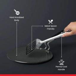 Prestige Hard Anodised Plus Cookware Induction Base Roti Tawa | Black | 22.5cm | Perma-Cool Handles | Wide Base | Hand Washable image 4