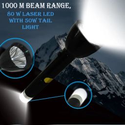 WAKEN 50W LED Torch Tripple Light Mode Strong Beam 1km Range & COB Tracking Light Rechargeable Dual Li-ion Battery Plastic -1Pc, 300 Lumen image 1