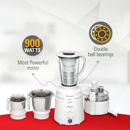 Sujata Multimix 900 Watts Mixer Grinder with Juicer | 22000 Rotations Per Min | 90 Minutes Continuous Running | 3 Versatile Jars 1750 ml, 1000 ml and 400 ml | Coconut milk extractor attachment image 2