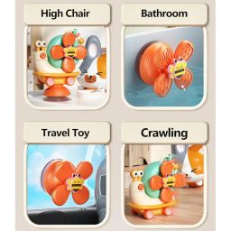Storio 5-in-1 Baby Suction Spinner Toy, Interactive Learning Set with Rattle and Sensory Play, for 6+ Months Kids - Orange & Cream image 3