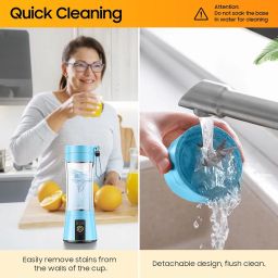 Cordless Portable Personal Size Blender - USB Rechargeable Blender for Smoothies and Shakes, 6 Blades with 380Ml BPA Free Juice Cup, Freshly Squeezed for Picnic/Sprots image 3