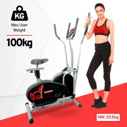 Sparnod Fitness SOB-2850 Dual Function Orbitrek Elliptical Cross Trainer & Exercise Bike with Adjustable Seat, Pulse Sensor, Manual Resistance, and Transport Wheels – 100kg Capacity image 4