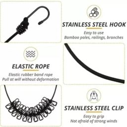 Nibbler Pack of 1 Cloth Drying Rope with Hooks - Elastic Hanging Rope for Travel, Home, and Outdoor Drying - Includes 12 Clips-Kapde Sukhane ki Rassi Wire - Multicolour (1) image 3