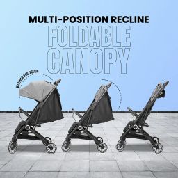 Tinyberg Baby Stroller for 0-5 Years, Featherlite Lightweight, Cabin-Friendly, Portable Stroller for Travel, One-Hand Fold, 5-Point Safety Harness, Multi Recline, Shock Absorbers, Up to 25Kg (Grey) image 1