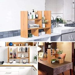 OFIXO Adjustable Wood Desktop Storage Organizer Display Shelf Rack | Counter Top Bookcase Book Shelf | Spice Rack | Home Décor Display & Storage Rack Cabinet Unit (Brown) | DIY (Easy to Assemble) image 3