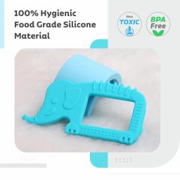 R for Rabbit Tiny Bites Safari Soft Silicone Teether for 4+ Months Baby BPA Free & 100% Food Grade Chewing Toy for Babies with Multiple Teething Surface & Soft Edges (Elephant Blue) image 1