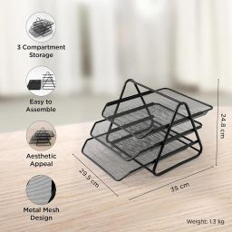 Kuber Industries Countertop 3 Tier Mesh Metal Desk Organiser Files Disk Rack | Letter Tray A4 Paper Documents Holder For Office & Study Table | Easy Assembly Efficient Organizer image 3